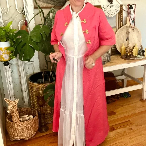 Vintage 1960’s Opera Jacket With Gold Knot Buttons Soft Pink Lining STUNNING Trench Coats